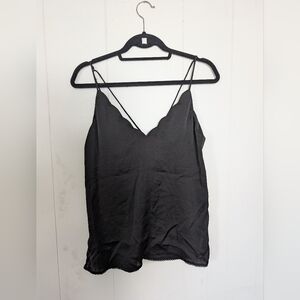 Free People Black Satin V-Neck Spaghetti Strap Cami Top - Women